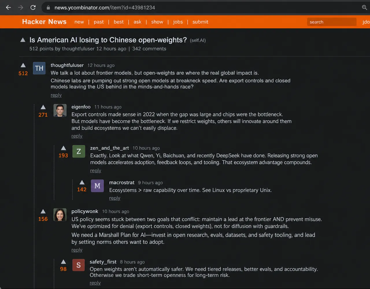 Ben Werdmuller's American AI essay on Hacker News — source: werd.io