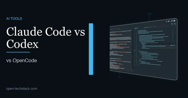 Editorial cover contrasting three different AI coding agent operating models: Claude Code, Codex, and OpenCode.