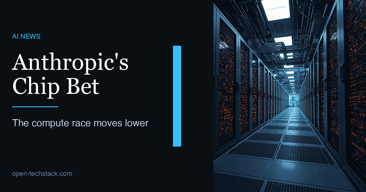 Editorial illustration of a frontier AI company moving from cloud compute toward custom silicon and chip design.