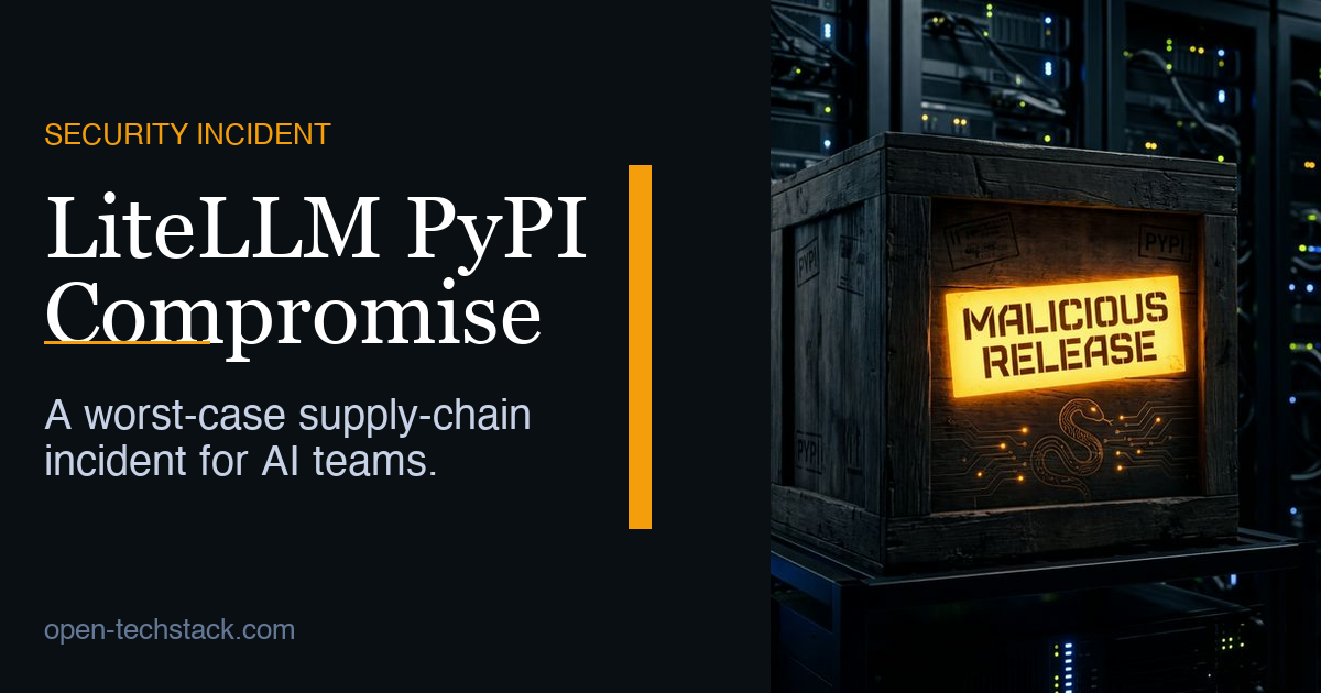 A high-contrast editorial image evoking a Python package supply chain compromise: a shipment label stamped 'MALICIOUS RELEASE' over server-like textures.