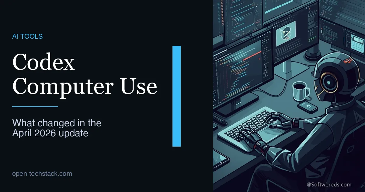 Editorial illustration of a coding agent operating desktop apps, browser sessions, and automated workflows inside a controlled developer workspace.