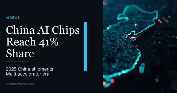 Editorial cover showing a stylized GPU die over a circuit-board map of China, with a split-color palette suggesting a market shifting from one dominant supplier to multiple domestic alternatives.