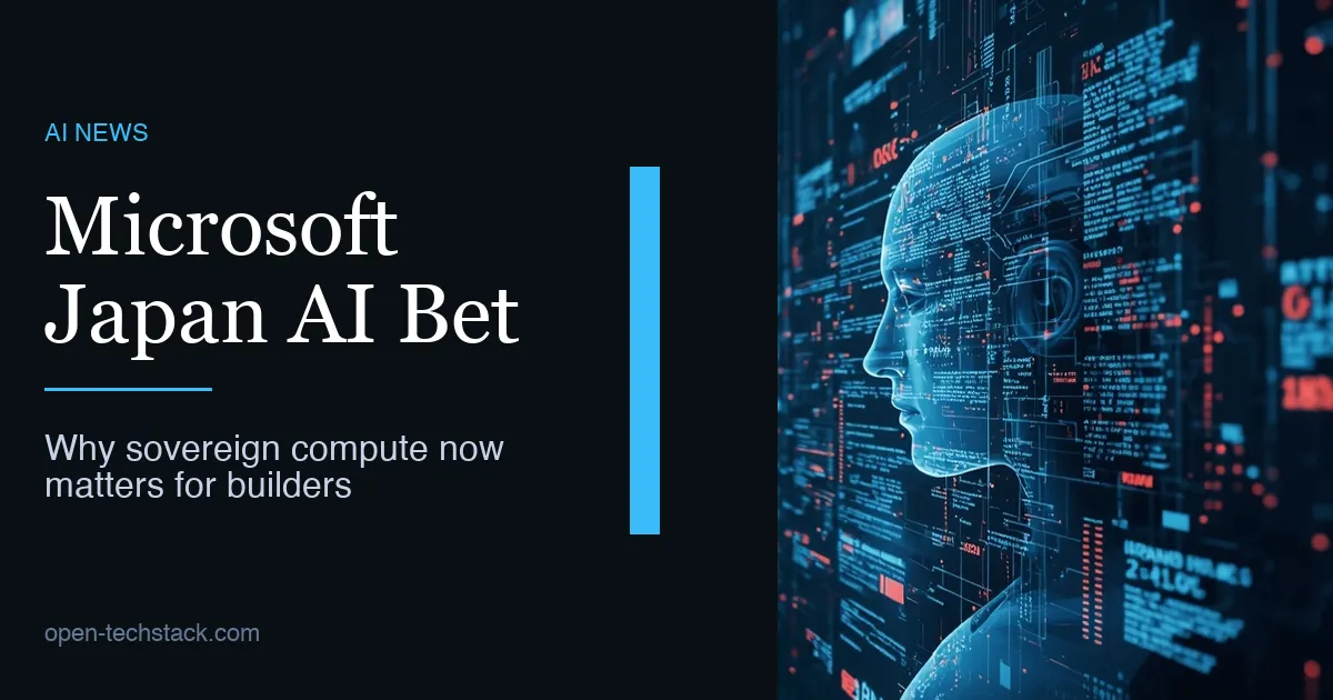 An editorial cover showing a dark AI infrastructure scene with Japanese city lights, domestic data center motifs, and a clean divider suggesting sovereign cloud boundaries.