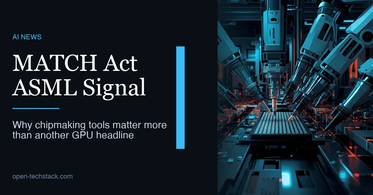 Editorial cover showing an abstract lithography and wafer-manufacturing scene with a dark negative-space text area, evoking tighter export controls on chipmaking equipment.