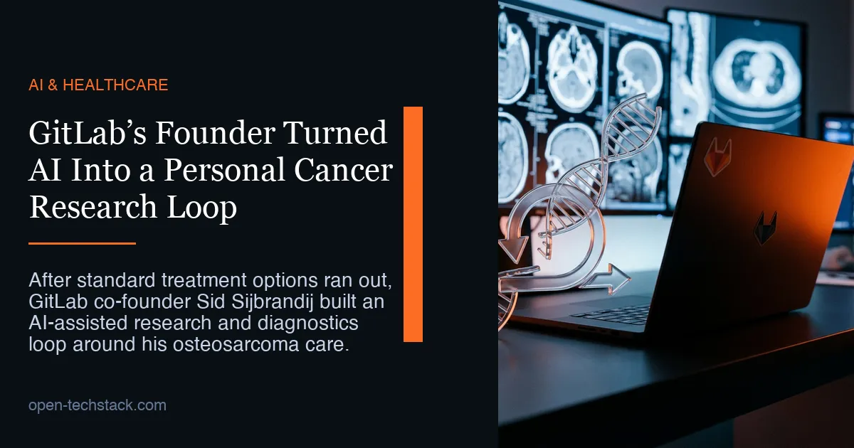 Editorial collage showing a clinical research workspace with scans, reports, and AI-style diagnostic overlays.