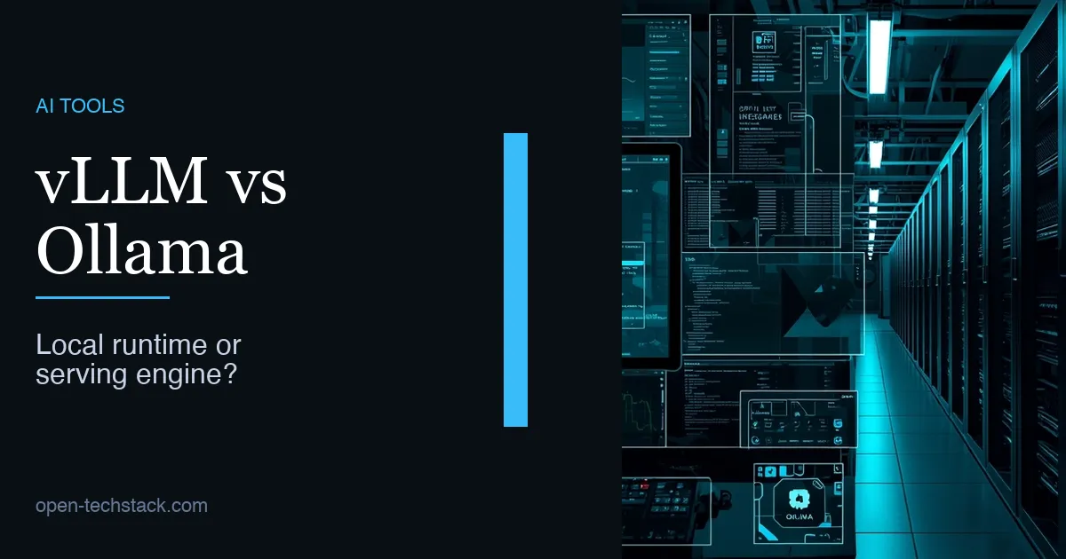 Editorial cover contrasting a local desktop LLM workflow with a production inference server stack.