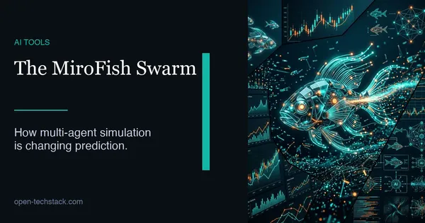 A mechanical 3D glass-morphism fish swimming through a sea of data visualisations.