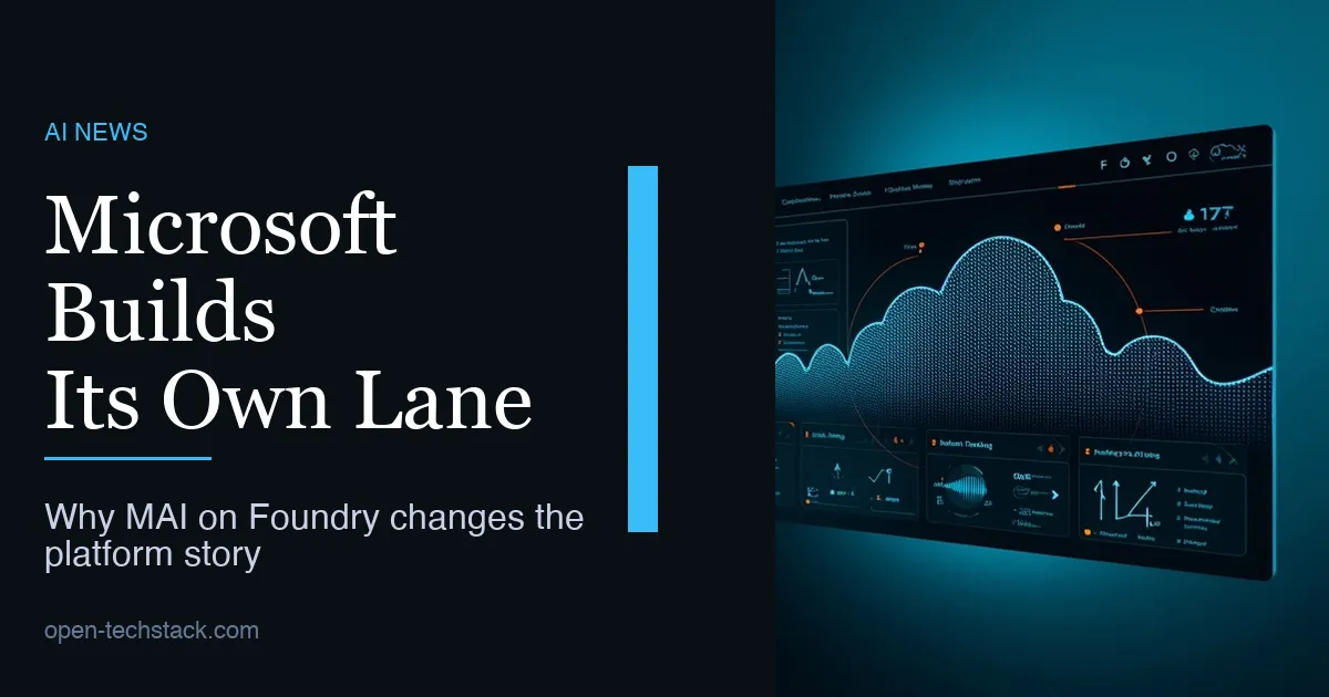 Editorial cover showing a cloud platform interface splitting into voice, image, and transcription layers, signaling Microsoft turning Foundry into its own AI platform stack.