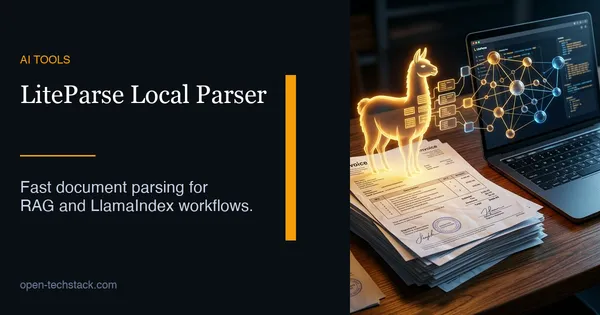 A glowing 3D Llama silhouette parsing messy printed documents into a structured knowledge graph on a physical desk, representing LiteParse.