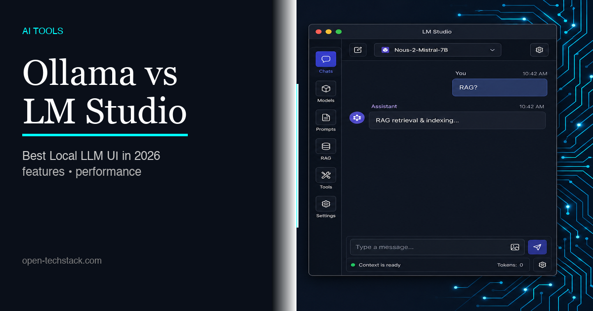 Side-by-side comparison of Ollama and LM Studio UI interfaces for local LLM deployment