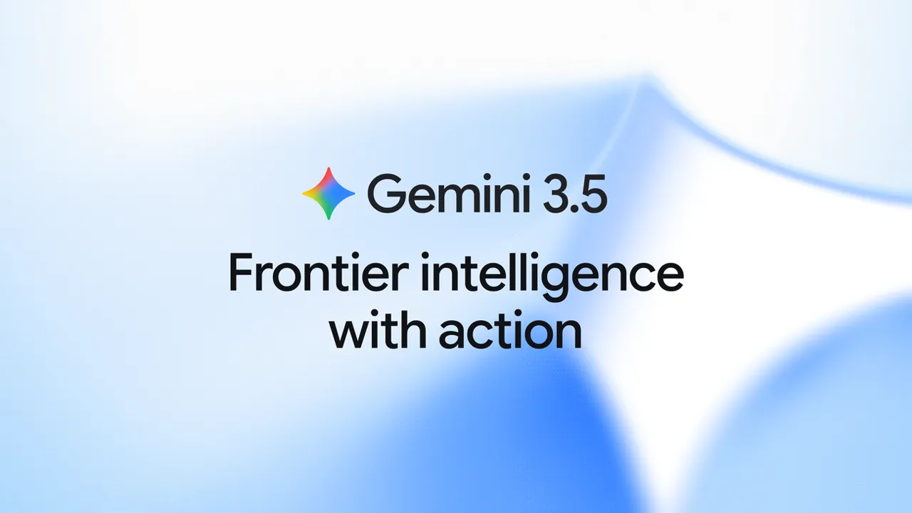 Google's official Gemini 3.5 launch hero image — Gemini wordmark with multi-colored star icon on blue — source: Google