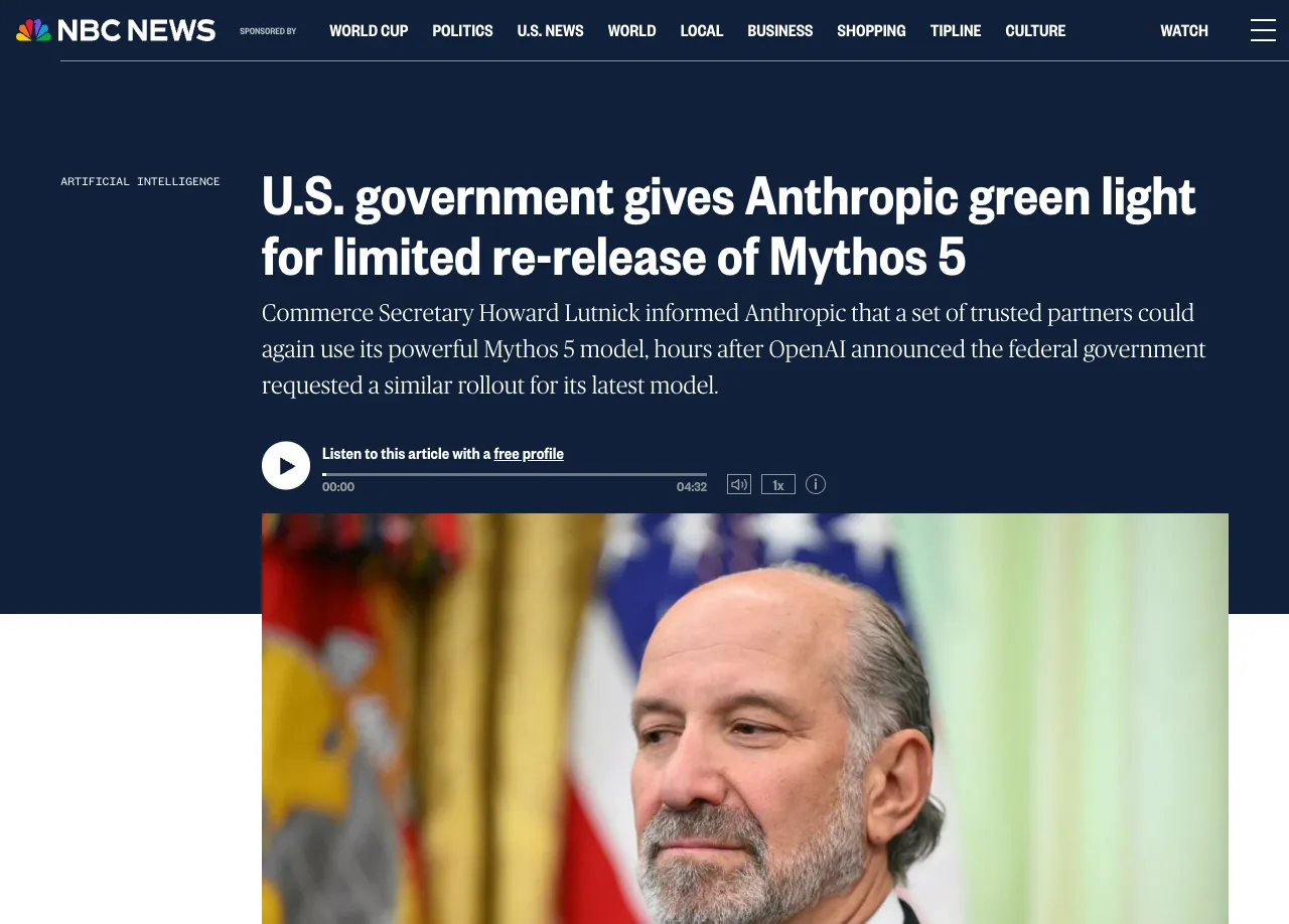 NBC News article covering the Mythos 5 partial restoration.