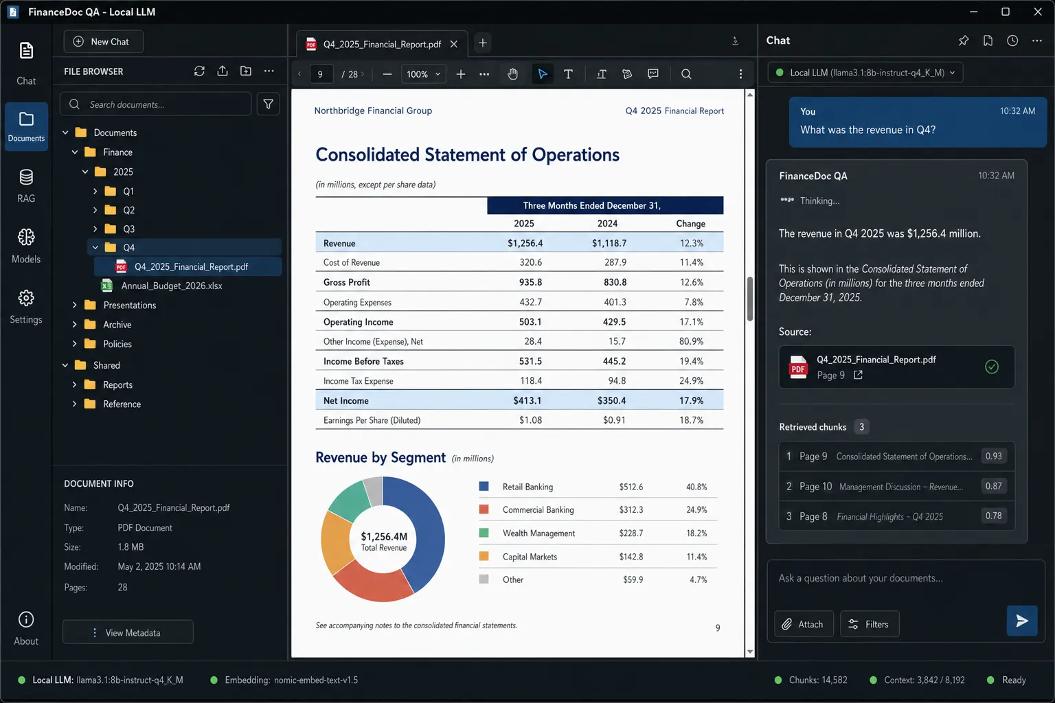 UI screenshot for Real-World Finance Document QA with Local LLMs