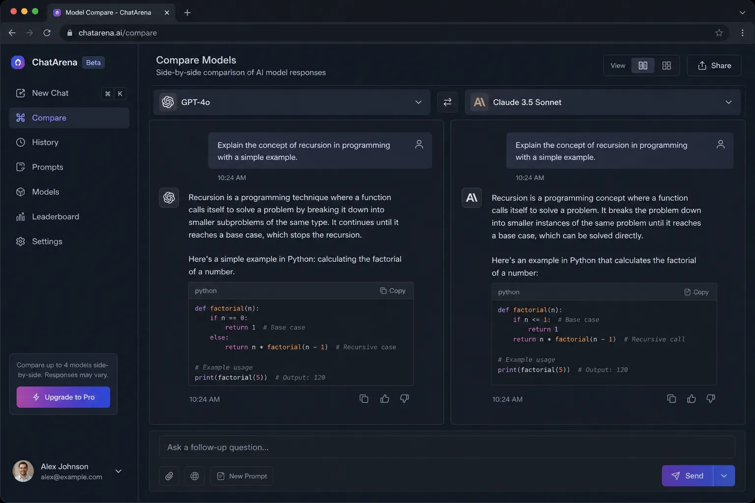 UI screenshot for Claude 3.7 vs GPT-4.1: Model Face-off
