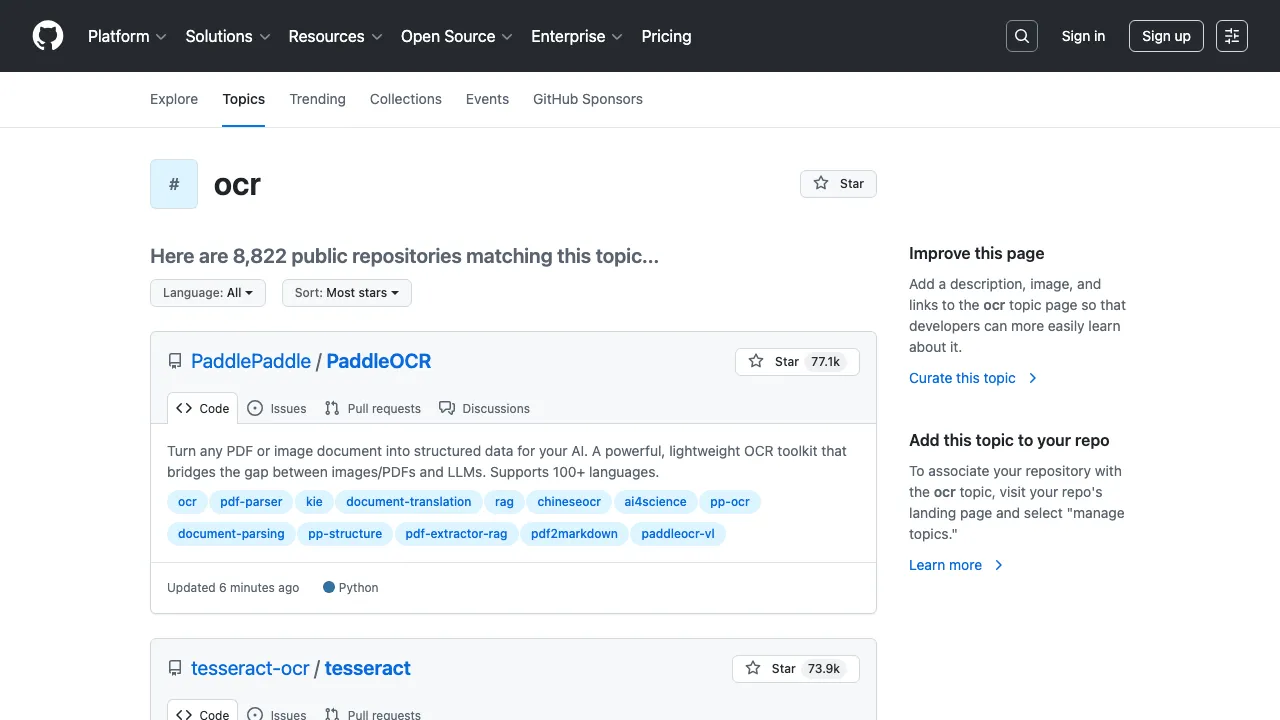 UI screenshot for GitHub Repos for Multimodal OCR and Doc Intelligence